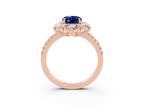 Rose gold Oval Cut Cut Diamond Floral Halo Pave Band with Prong Setting_3
