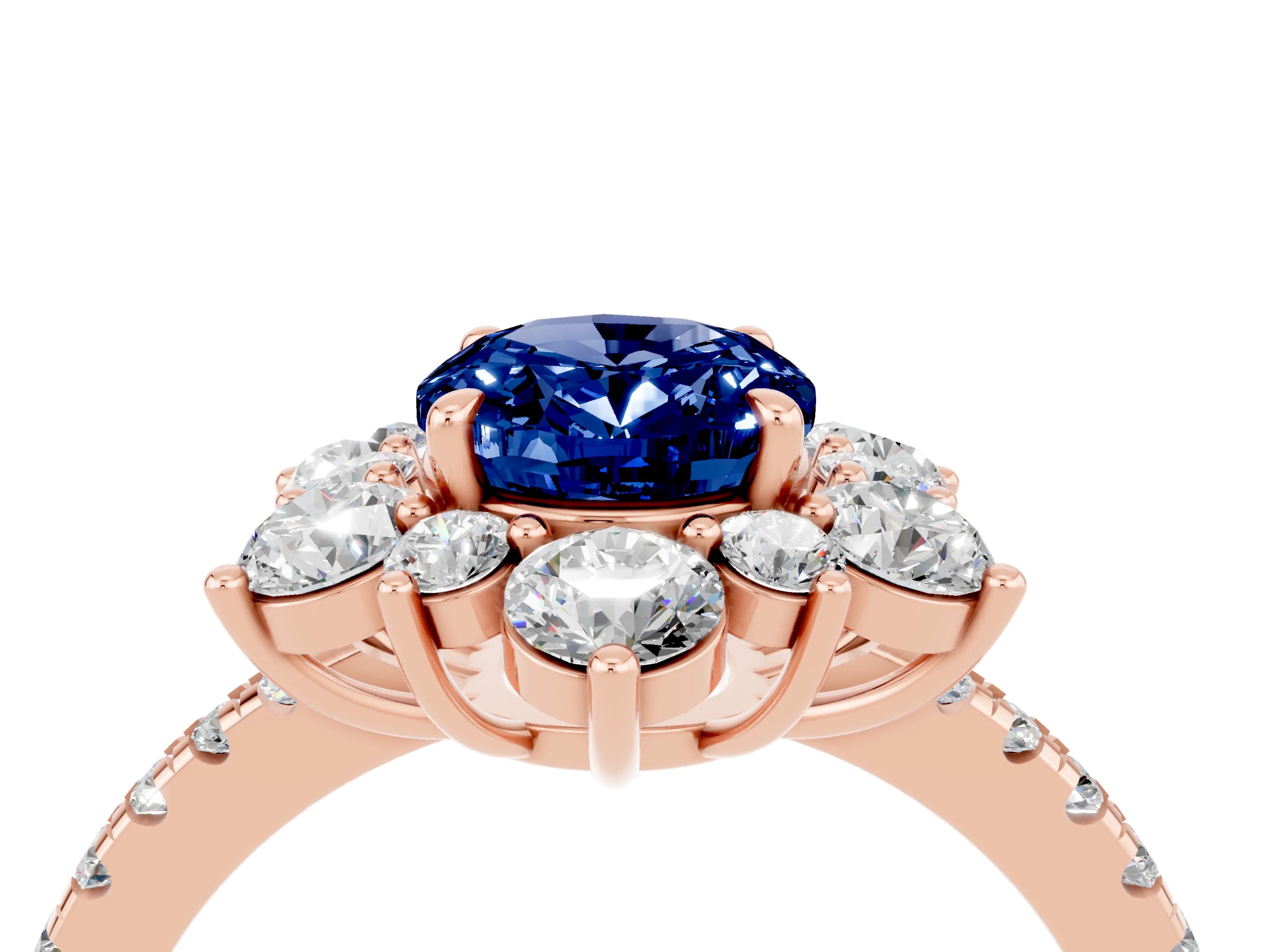 Rose gold Oval Cut Cut Diamond Floral Halo Pave Band with Prong Setting_4