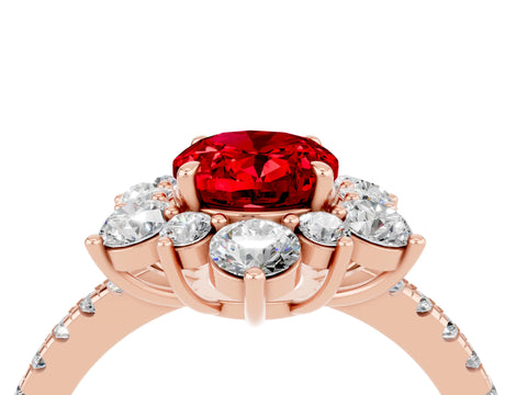 Rose gold Oval Cut Cut Diamond Floral Halo Pave Band with Prong Setting_4