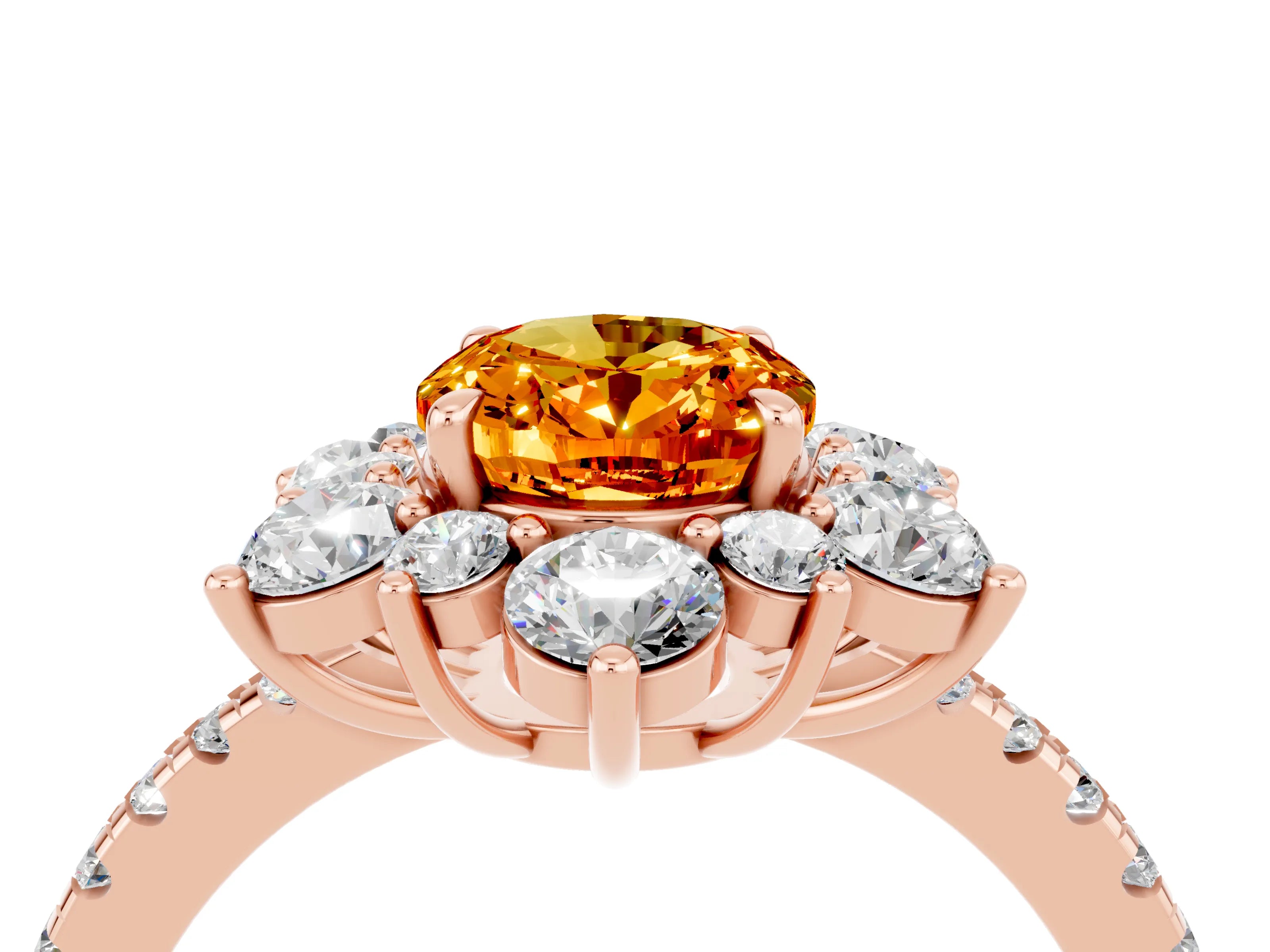 Rose gold Oval Cut Cut Diamond Floral Halo Pave Band with Prong Setting_4