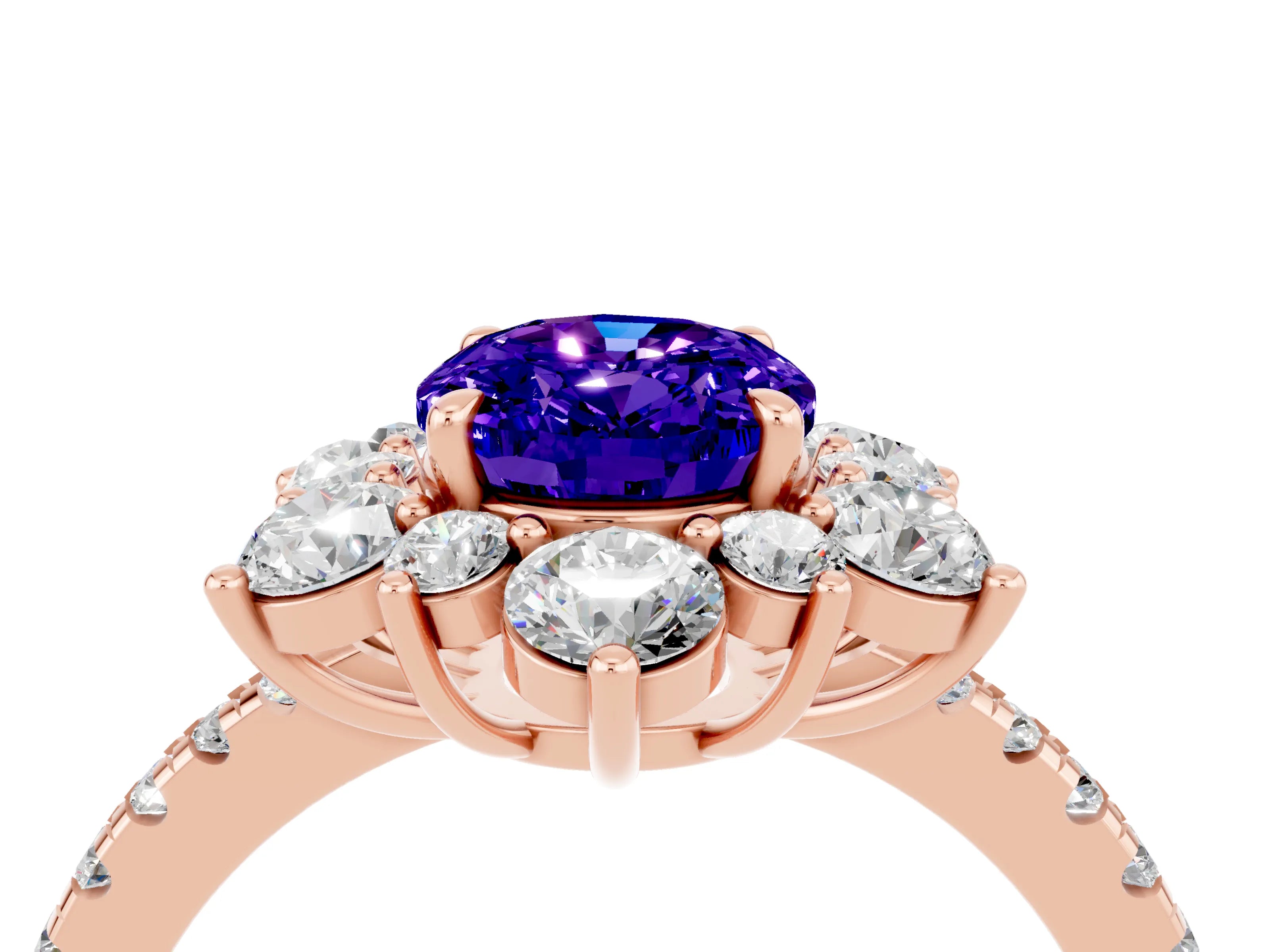 Rose gold Oval Cut Cut Diamond Floral Halo Pave Band with Prong Setting_4