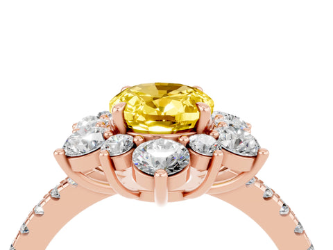 Rose gold Oval Cut Cut Diamond Floral Halo Pave Band with Prong Setting_4