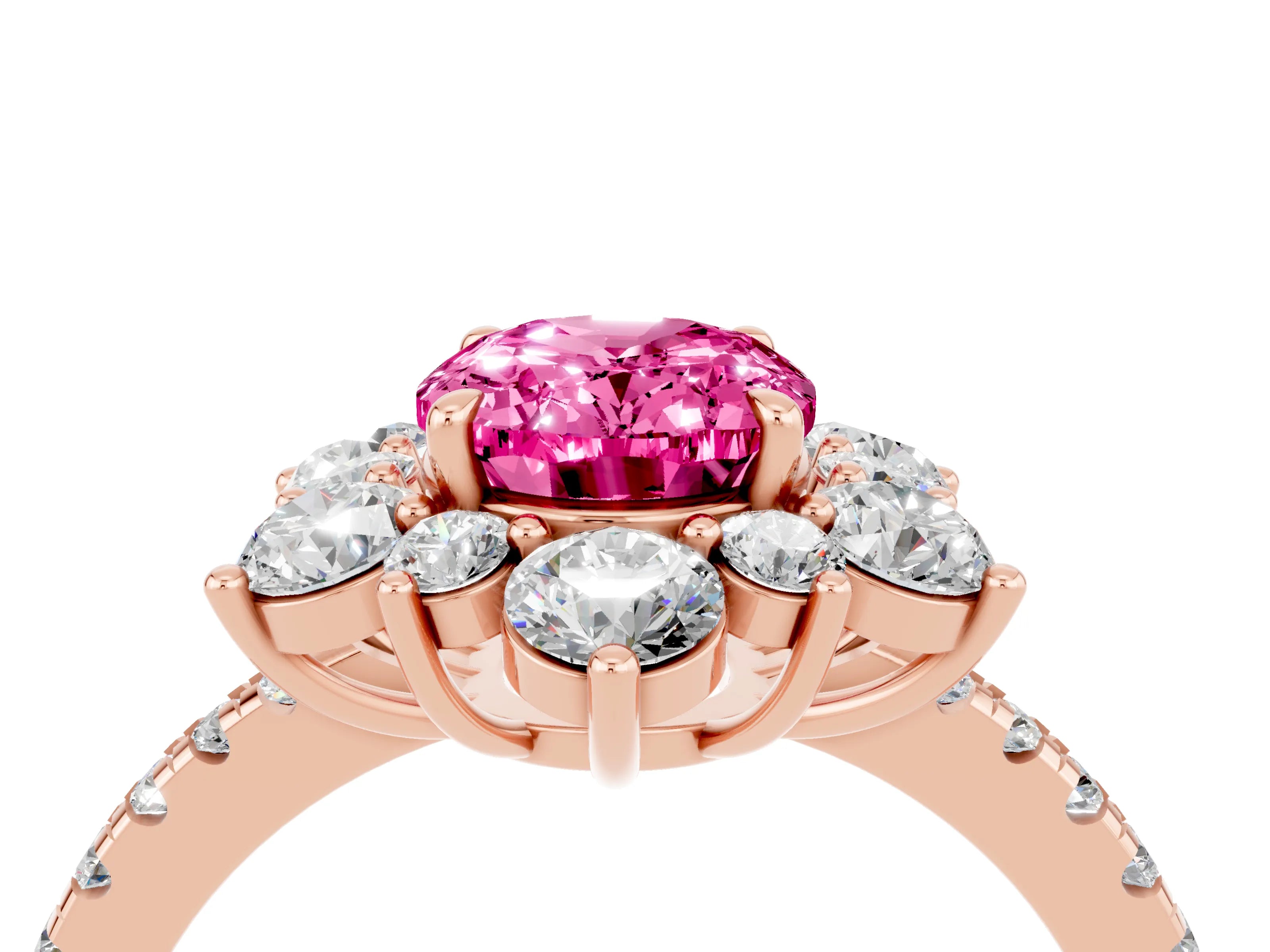 Rose gold Oval Cut Cut Diamond Floral Halo Pave Band with Prong Setting_4