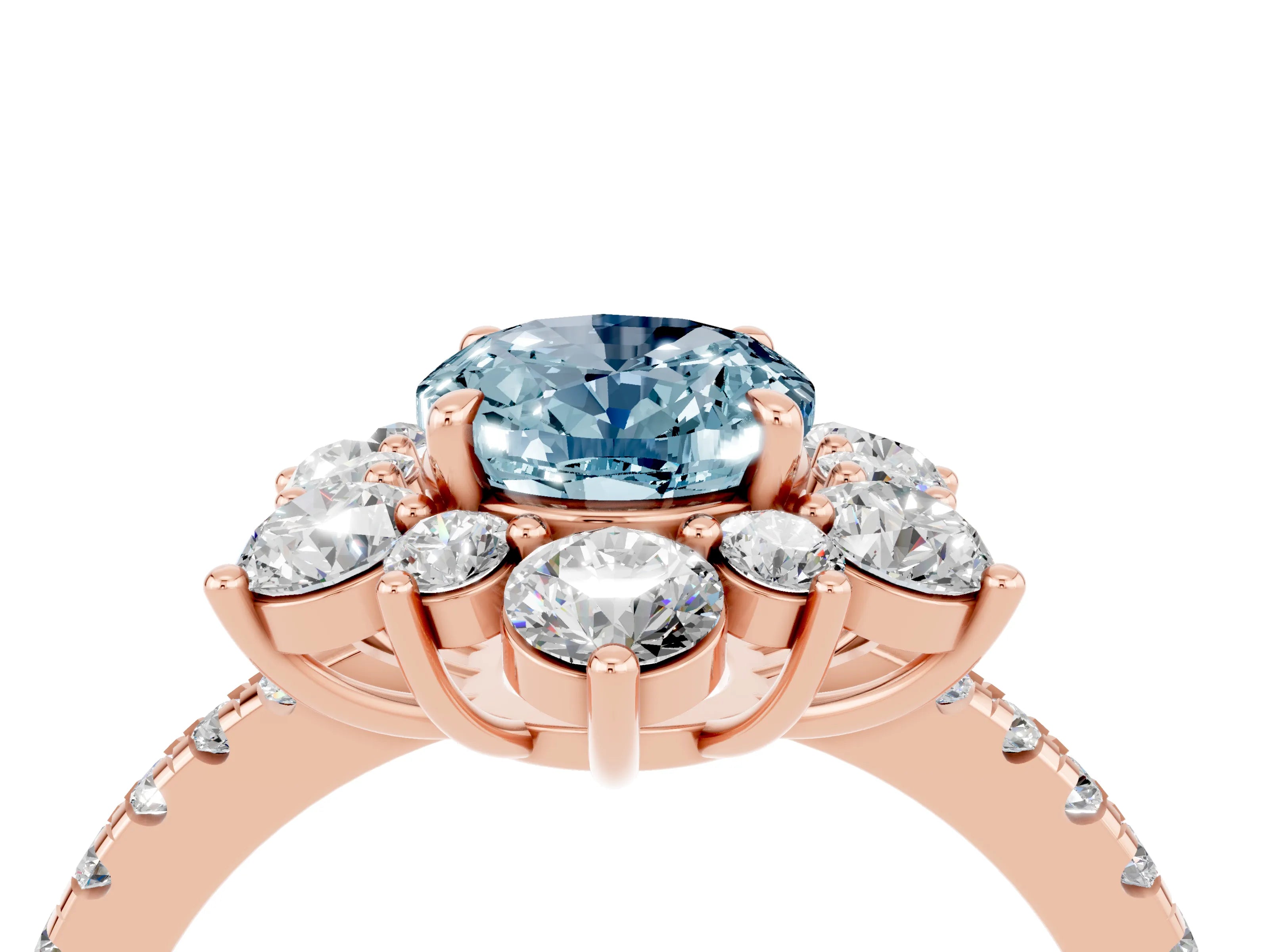 Rose gold Oval Cut Cut Diamond Floral Halo Pave Band with Prong Setting_4