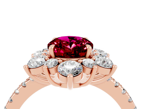 Rose gold Oval Cut Cut Diamond Floral Halo Pave Band with Prong Setting_4