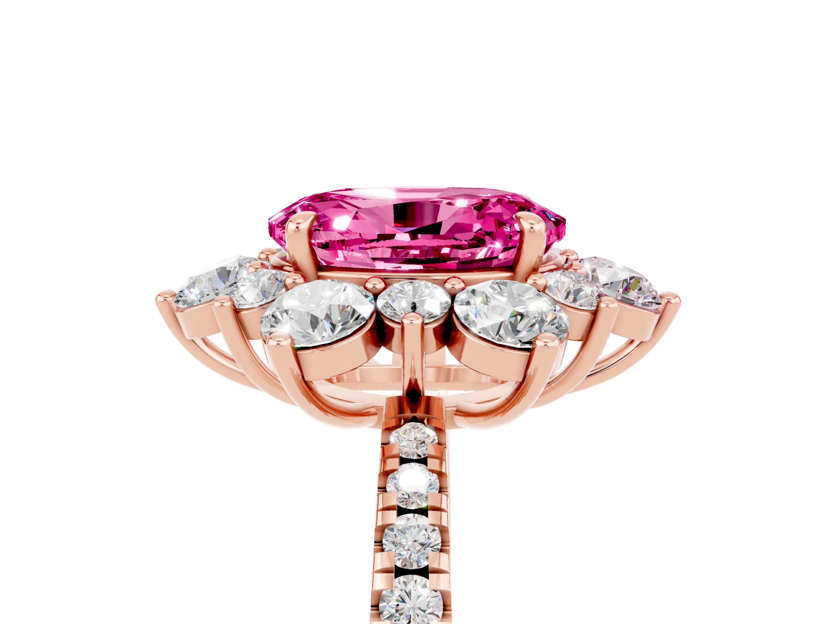 Rose gold Oval Cut Cut Diamond Floral Halo Pave Band with Prong Setting_5