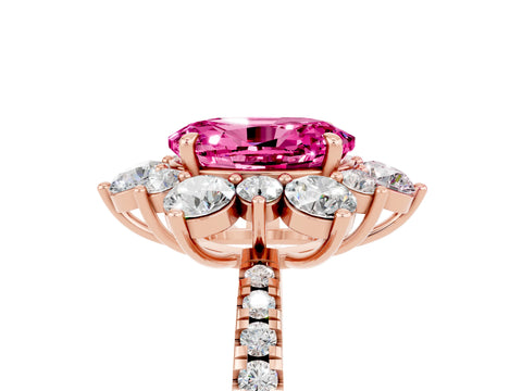 Rose gold Oval Cut Cut Diamond Floral Halo Pave Band with Prong Setting_5
