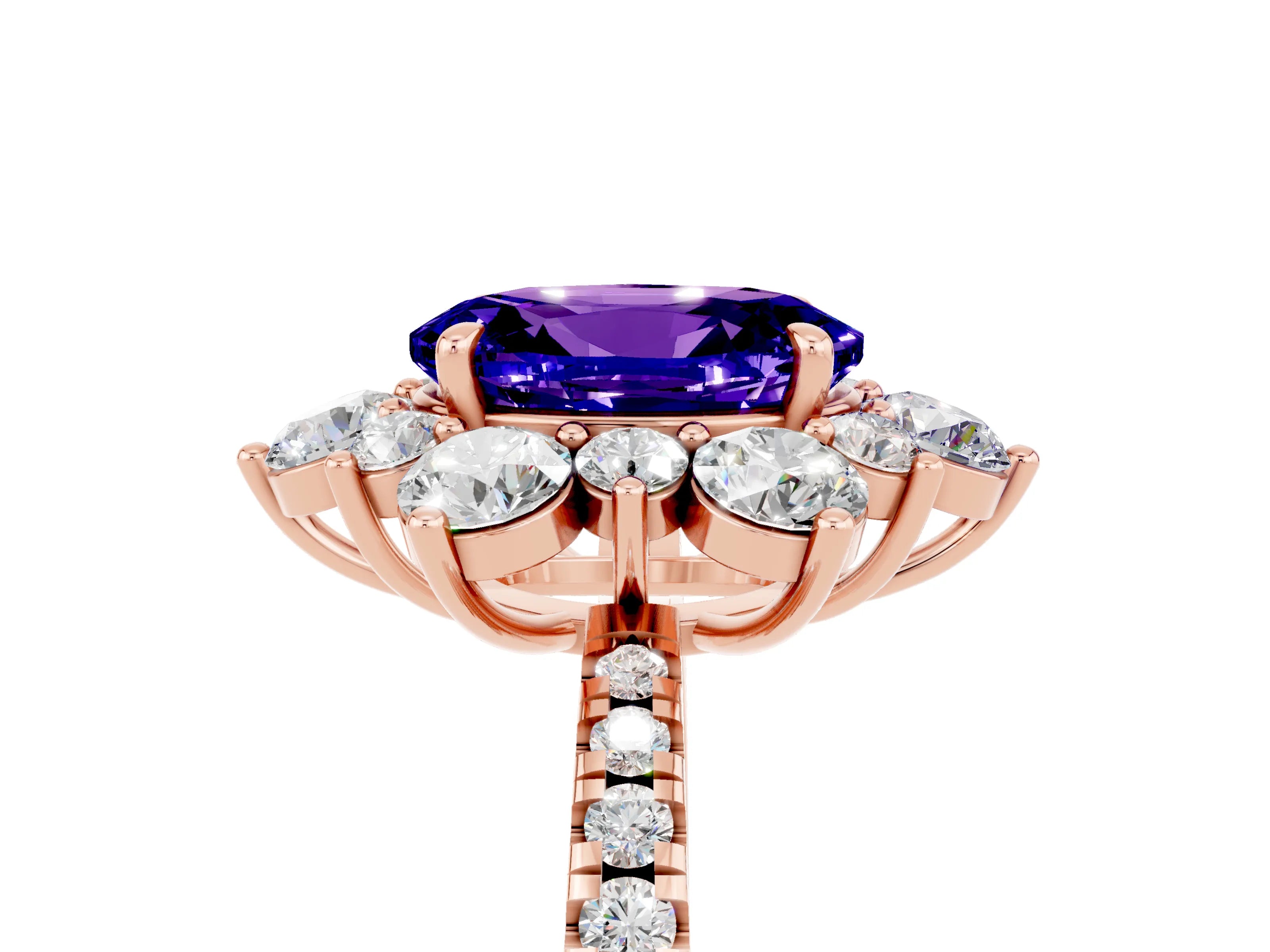 Rose gold Oval Cut Cut Diamond Floral Halo Pave Band with Prong Setting_5