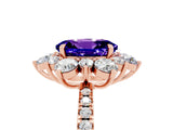 Rose gold Oval Cut Cut Diamond Floral Halo Pave Band with Prong Setting_5