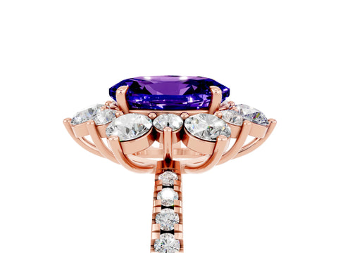 Rose gold Oval Cut Cut Diamond Floral Halo Pave Band with Prong Setting_5