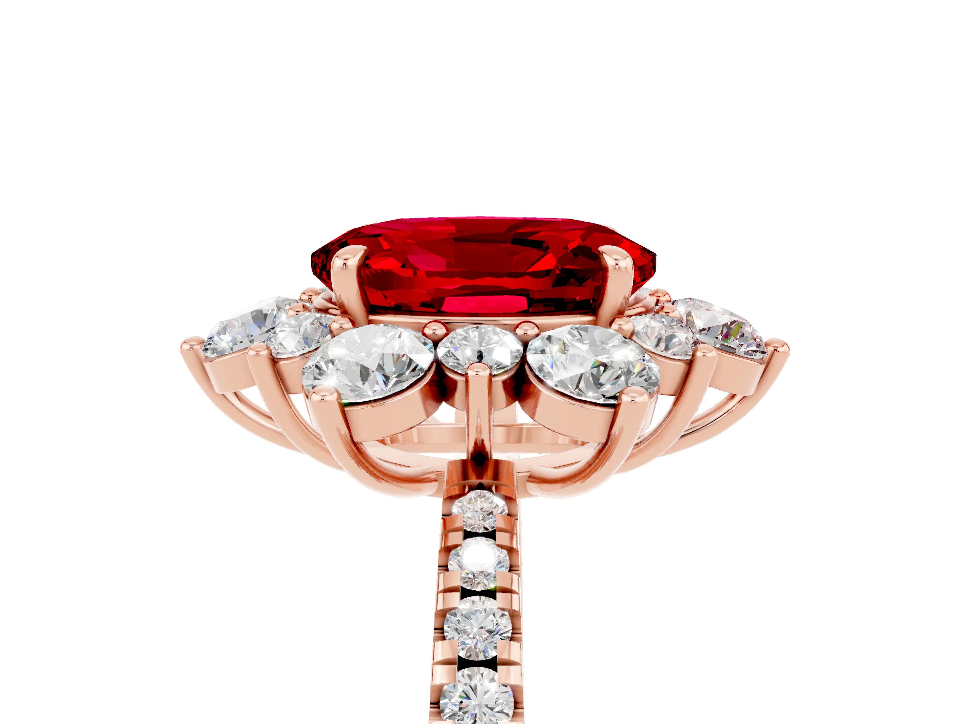 Rose gold Oval Cut Cut Diamond Floral Halo Pave Band with Prong Setting_5