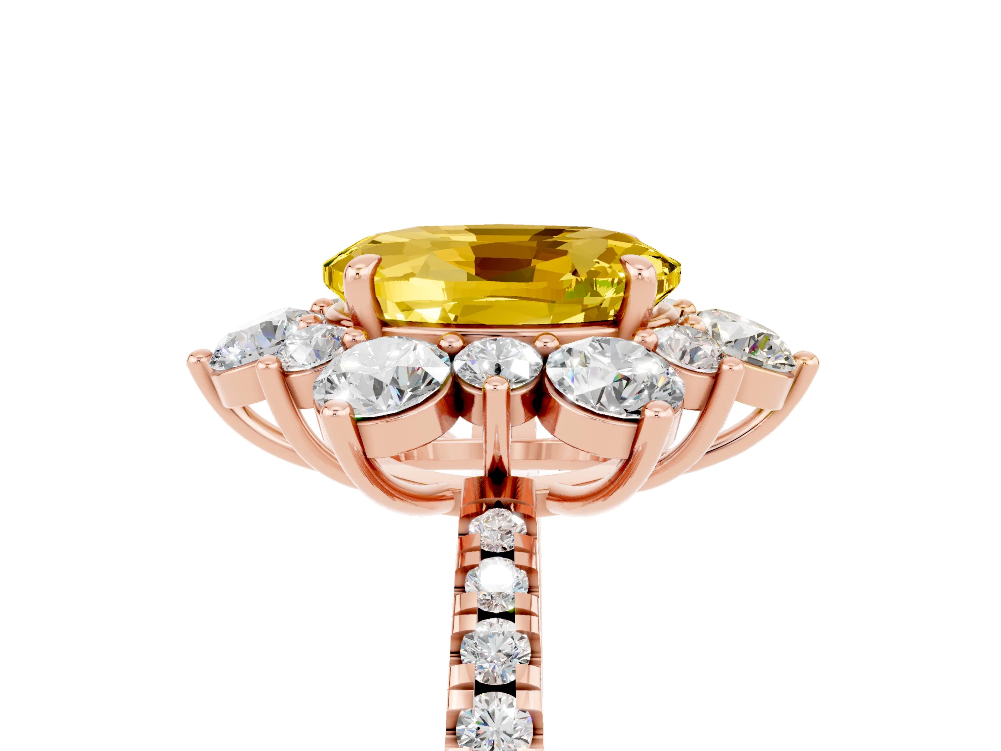 Rose gold Oval Cut Cut Diamond Floral Halo Pave Band with Prong Setting_5
