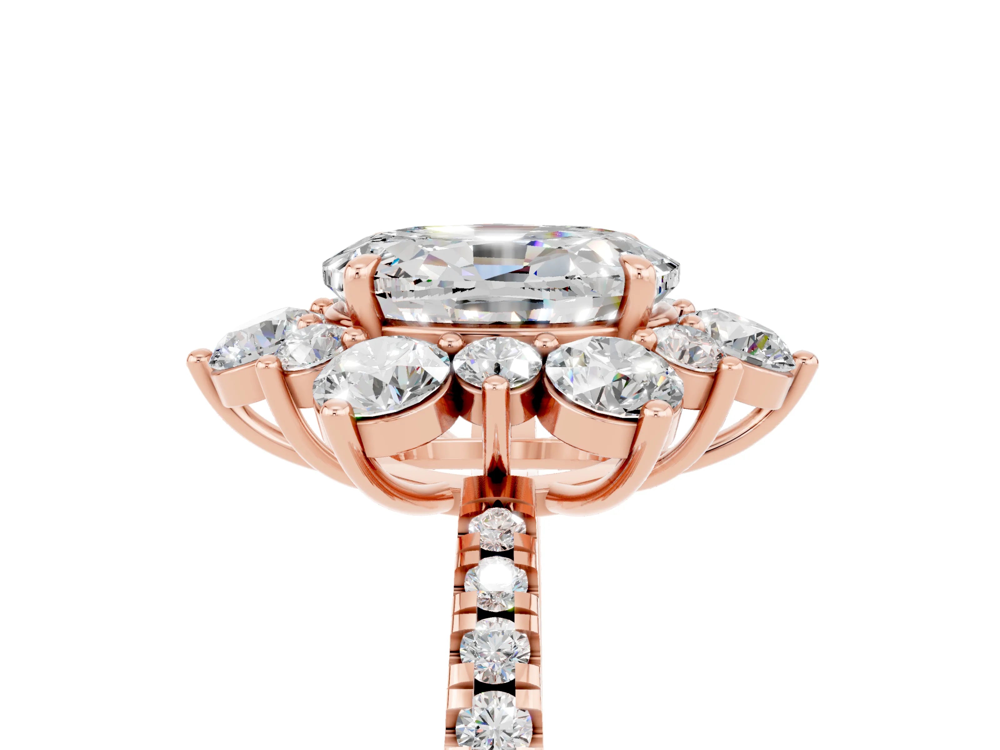 Rose gold Oval Cut Cut Diamond Floral Halo Pave Band with Prong Setting_5