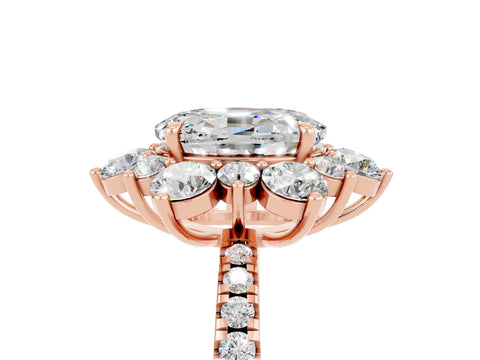 Rose gold Oval Cut Cut Diamond Floral Halo Pave Band with Prong Setting_5