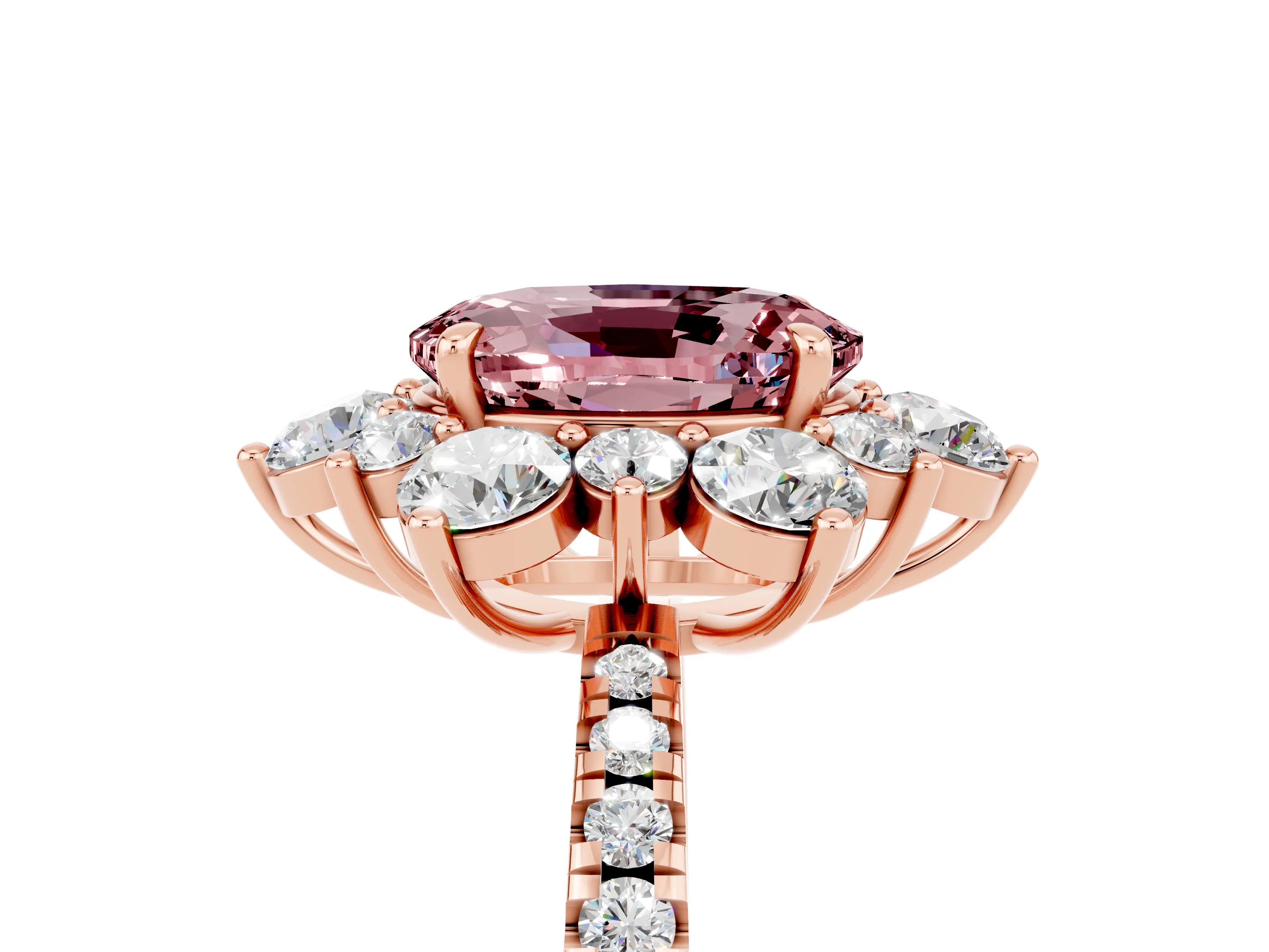 Rose gold Oval Cut Cut Diamond Floral Halo Pave Band with Prong Setting_5