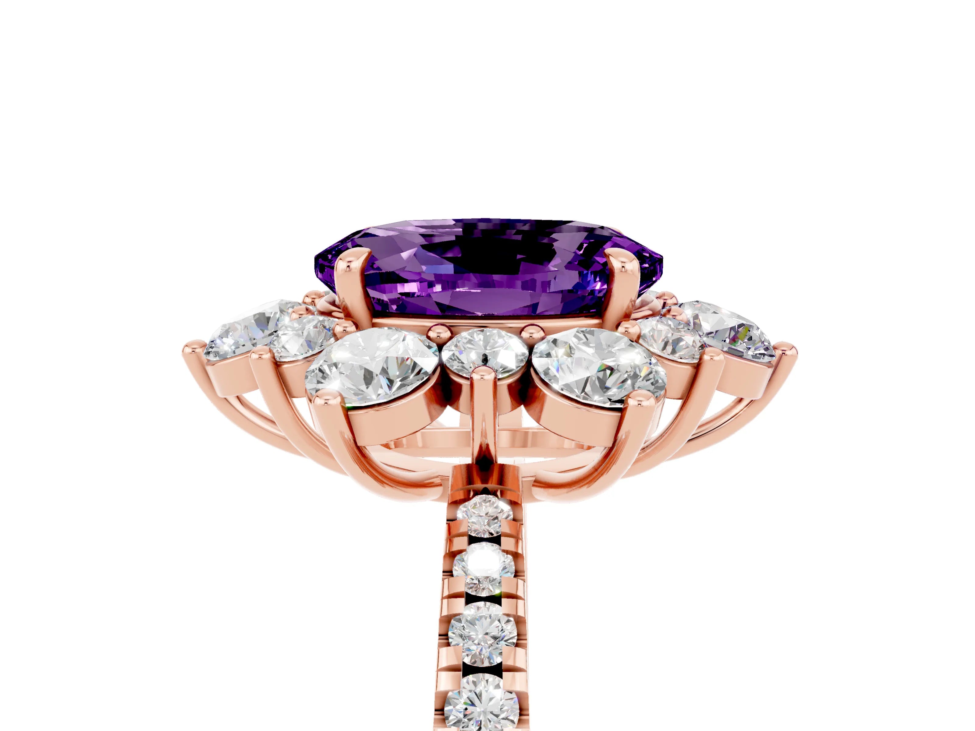 Rose gold Oval Cut Cut Diamond Floral Halo Pave Band with Prong Setting_5