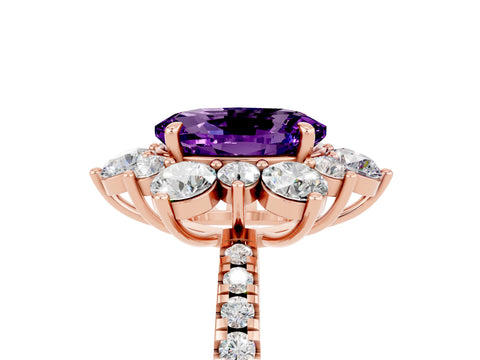 Rose gold Oval Cut Cut Diamond Floral Halo Pave Band with Prong Setting_5