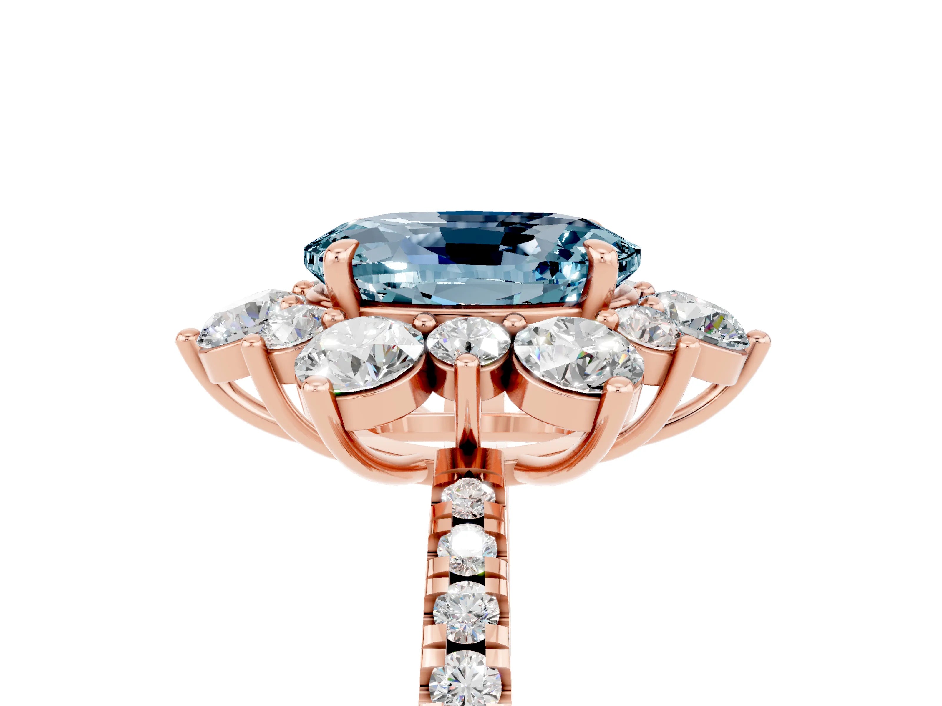 Rose gold Oval Cut Cut Diamond Floral Halo Pave Band with Prong Setting_5