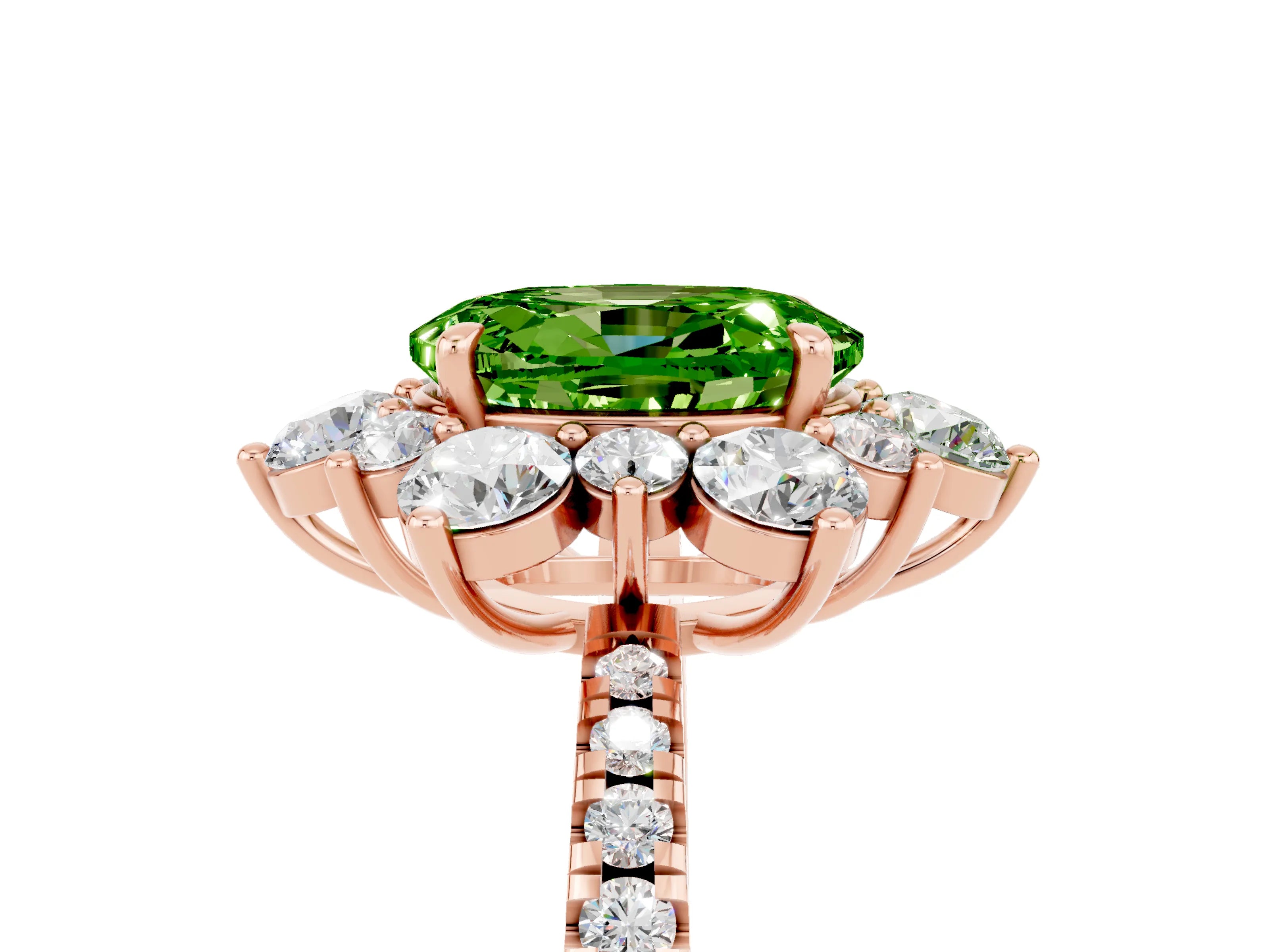 Rose gold Oval Cut Cut Diamond Floral Halo Pave Band with Prong Setting_5