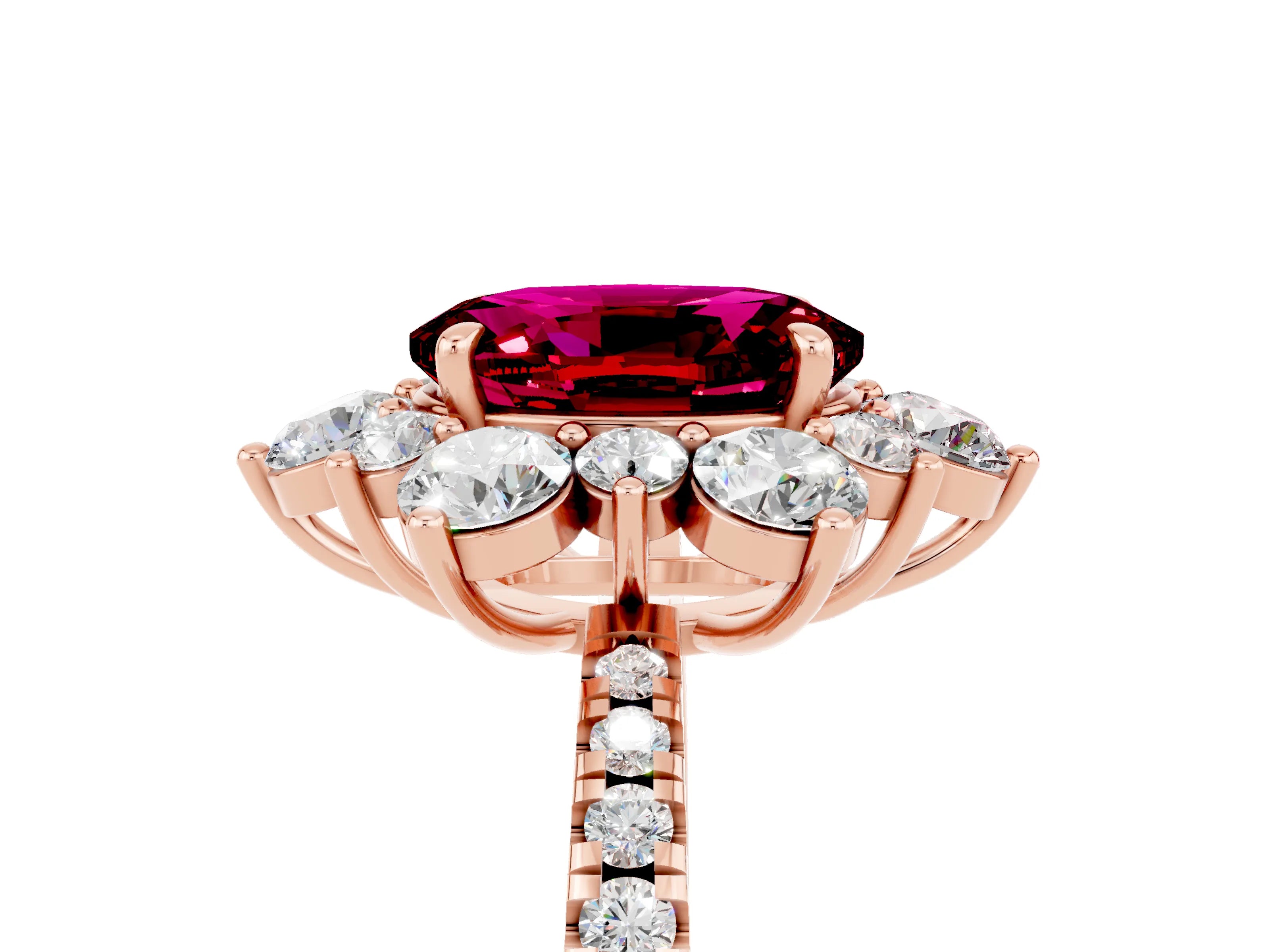 Rose gold Oval Cut Cut Diamond Floral Halo Pave Band with Prong Setting_5