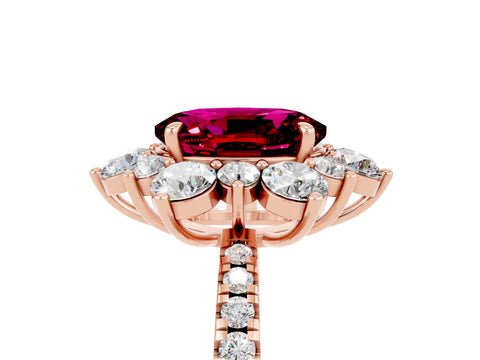 Rose gold Oval Cut Cut Diamond Floral Halo Pave Band with Prong Setting_5