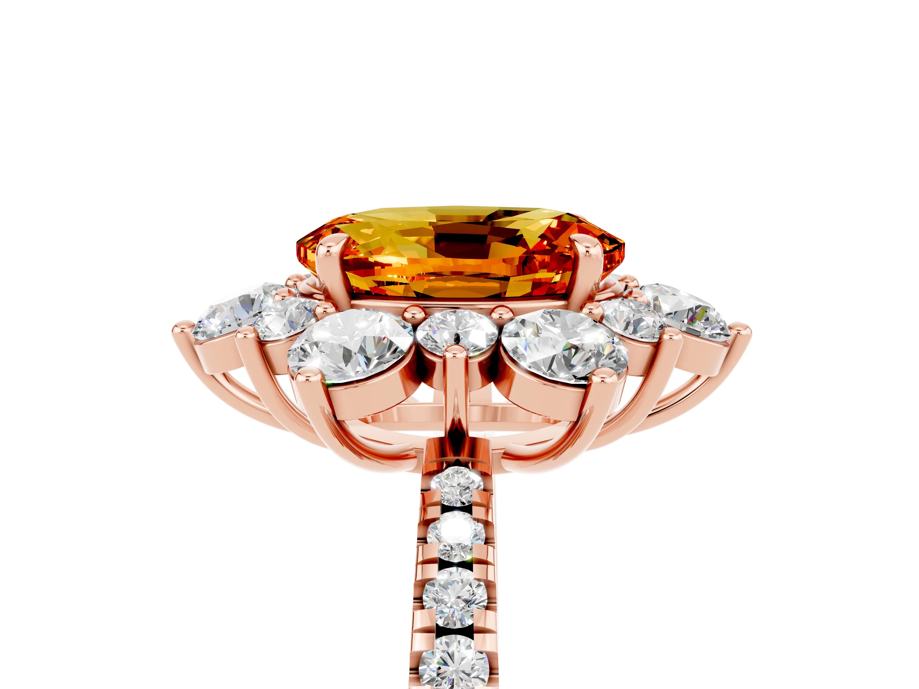 Rose gold Oval Cut Cut Diamond Floral Halo Pave Band with Prong Setting_5