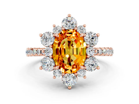 Rose gold Oval Cut Cut Diamond Floral Halo Pave Band with Prong Setting