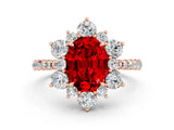 Rose gold Oval Cut Cut Diamond Floral Halo Pave Band with Prong Setting