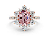 Rose gold Oval Cut Cut Diamond Floral Halo Pave Band with Prong Setting