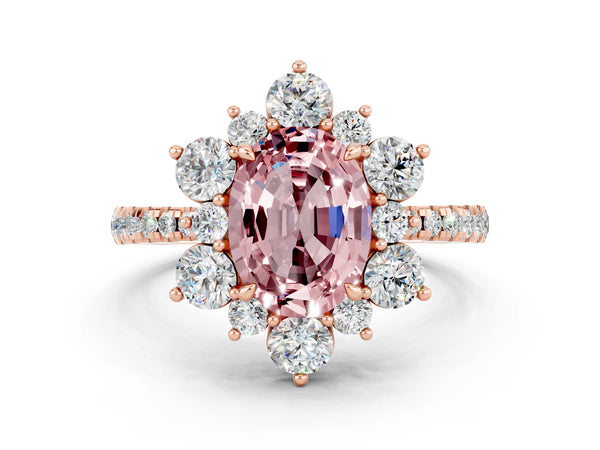 Rose gold Oval Cut Cut Diamond Floral Halo Pave Band with Prong Setting