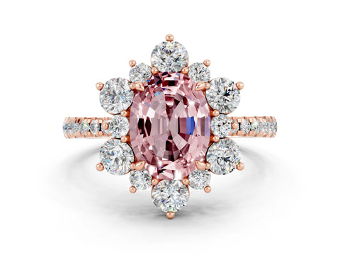 Rose gold Oval Cut Cut Diamond Floral Halo Pave Band with Prong Setting