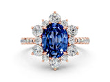Rose gold Oval Cut Cut Diamond Floral Halo Pave Band with Prong Setting