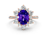Rose gold Oval Cut Cut Diamond Floral Halo Pave Band with Prong Setting