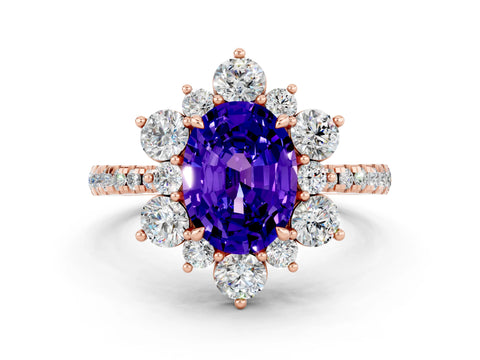 Rose gold Oval Cut Cut Diamond Floral Halo Pave Band with Prong Setting