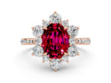 Rose gold Oval Cut Cut Diamond Floral Halo Pave Band with Prong Setting