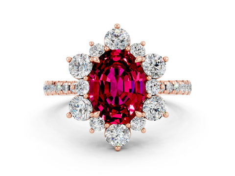 Rose gold Oval Cut Cut Diamond Floral Halo Pave Band with Prong Setting