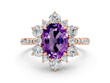 Rose gold Oval Cut Cut Diamond Floral Halo Pave Band with Prong Setting