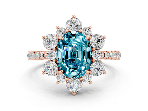 Rose gold Oval Cut Cut Diamond Floral Halo Pave Band with Prong Setting