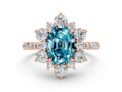 Rose gold Oval Cut Cut Diamond Floral Halo Pave Band with Prong Setting