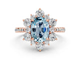 Rose gold Oval Cut Cut Diamond Floral Halo Pave Band with Prong Setting