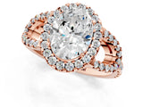 Rose gold Oval Cut Cut Diamond Halo Engagement Ring with Open Split Pavé Band_10