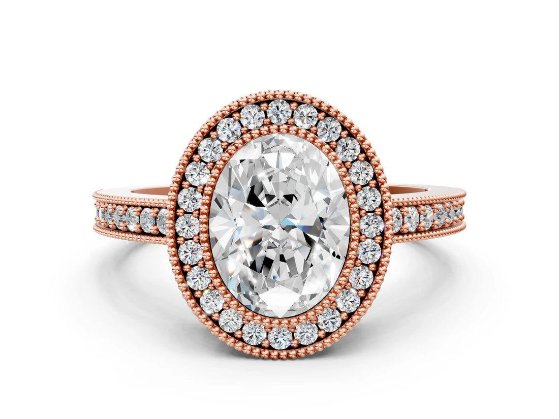 Rose gold Oval Cut-Cut Diamond Halo Engagement Ring with Pave Band and Prong Setting_9