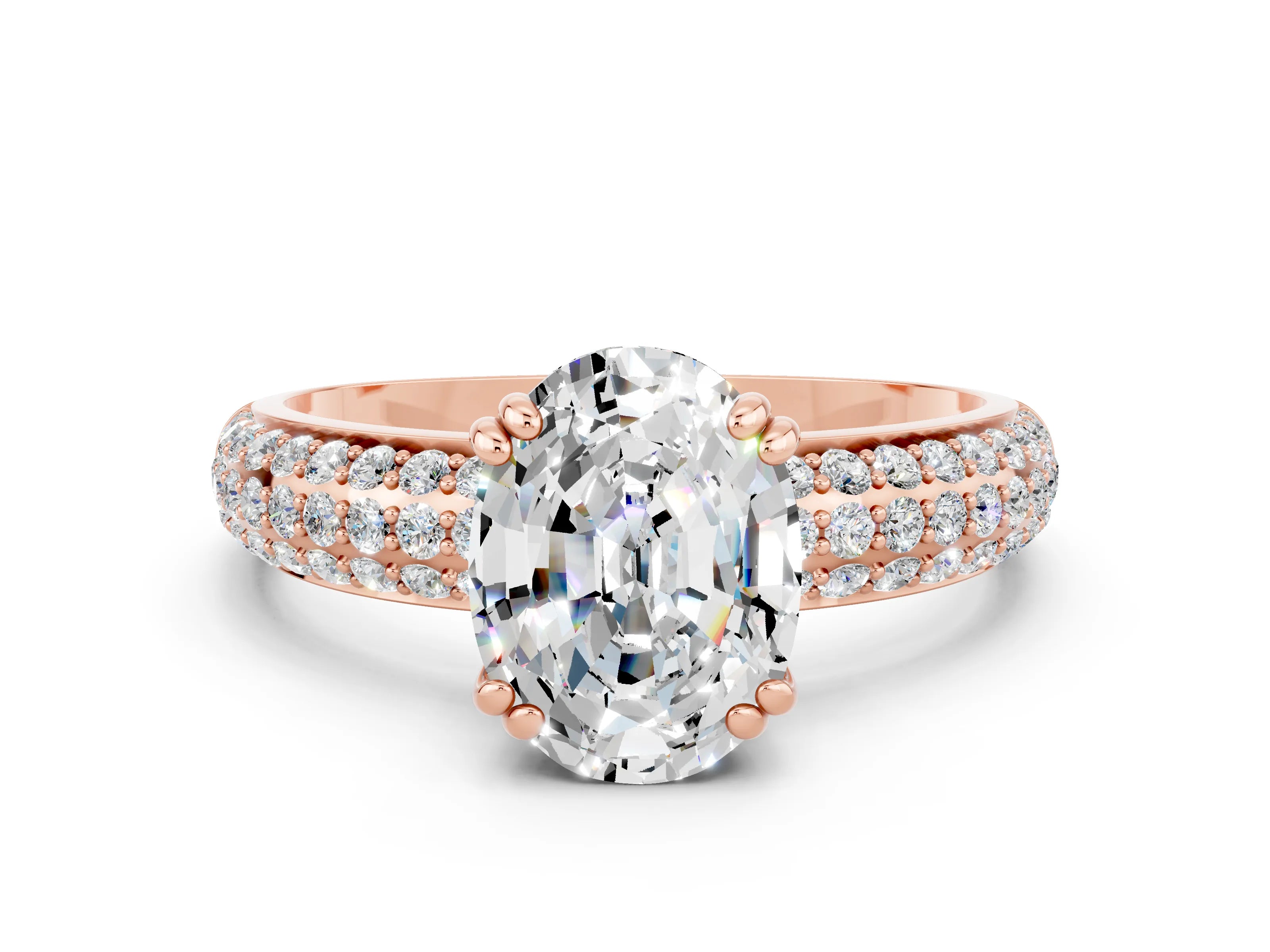 Rose gold Oval Cut Cut Diamond Milgrain Marquise Band with Prong Setting