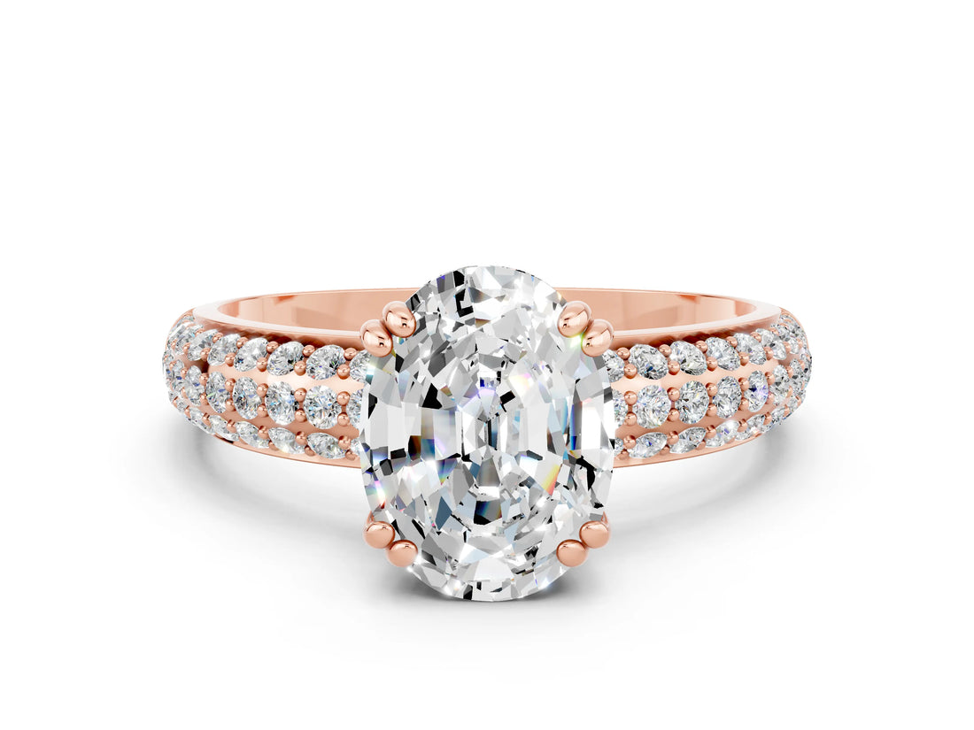 Rose gold Oval Cut Cut Diamond Milgrain Marquise Band with Prong Setting