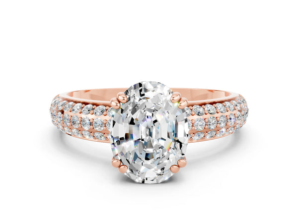 Rose gold Oval Cut Moissanite Vintage Milgrain Ring with Round  Stations