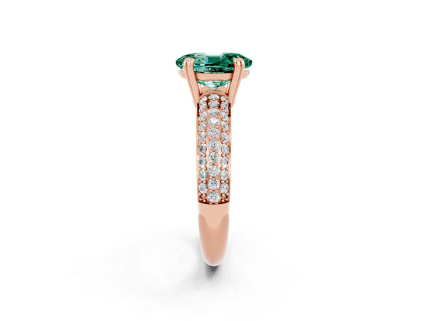 Rose gold Oval Cut Green Sapphire Vintage Milgrain Ring with Round  Stations