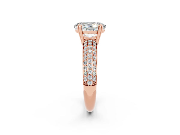 Rose gold Oval Cut Moissanite Vintage Milgrain Ring with Round  Stations