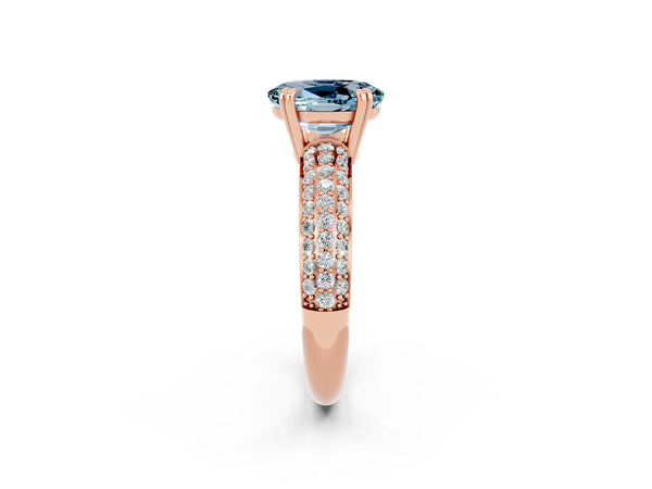 Rose Gold Oval Aquamarine Vintage Milgrain Engagement Ring with Marquise and Square Stations