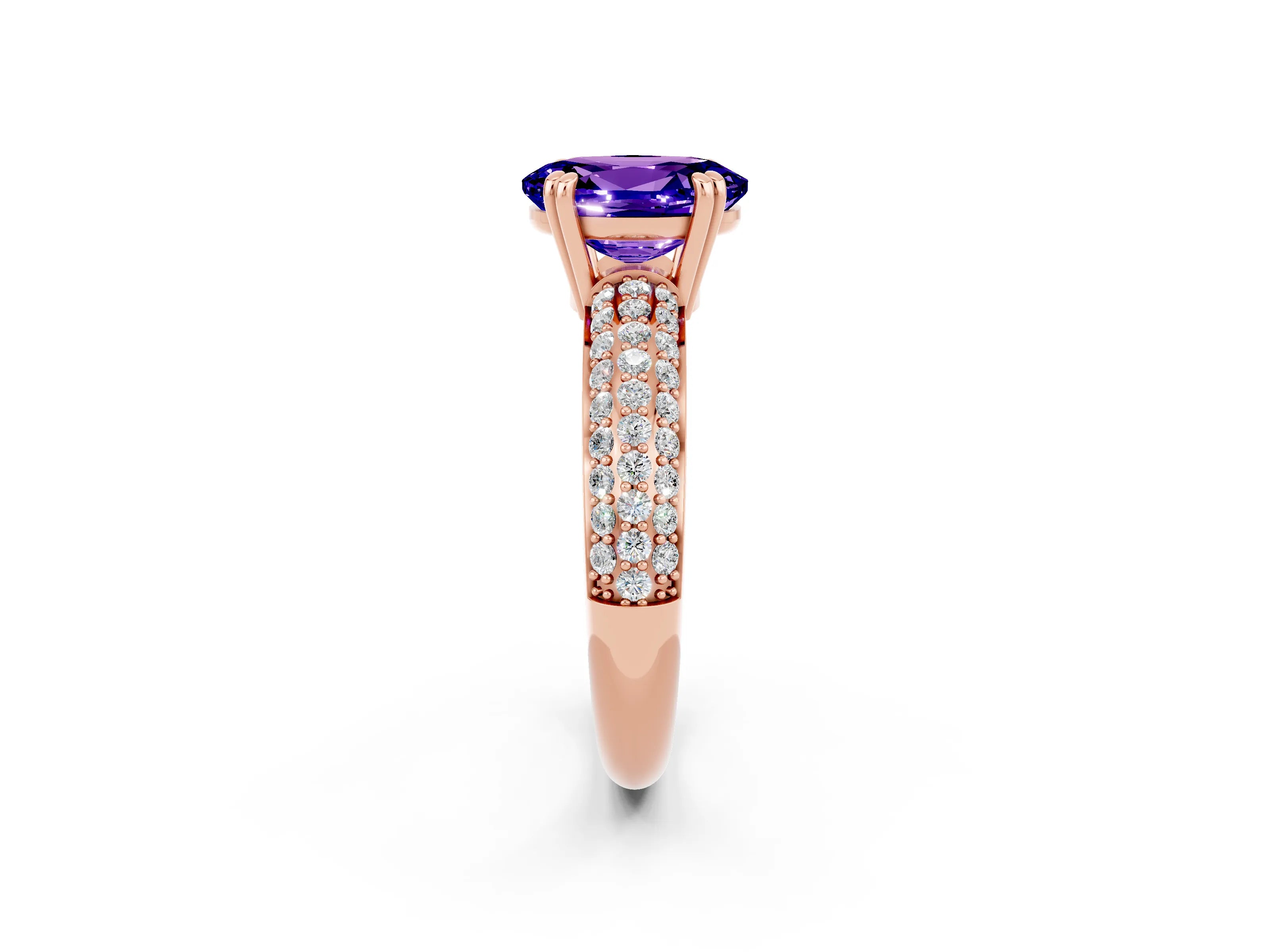 Rose gold Oval Cut Cut Diamond Milgrain Marquise Band with Prong Setting_2