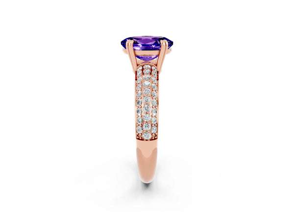 Rose gold Oval Cut Tanzanite Vintage Milgrain Ring with Round  Stations